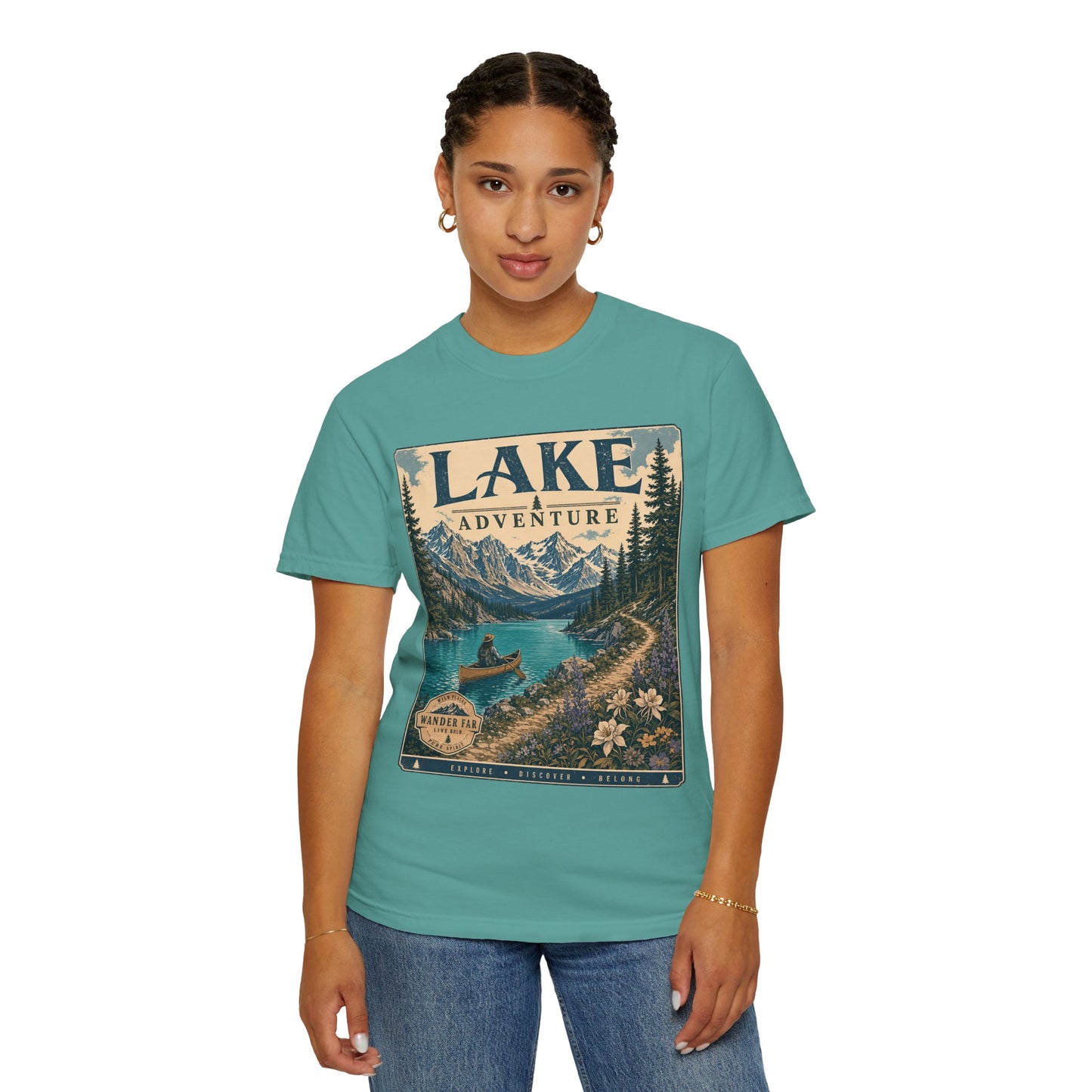 Lake Adventure T-Shirt — Retro Mountain Lake Graphic Tee