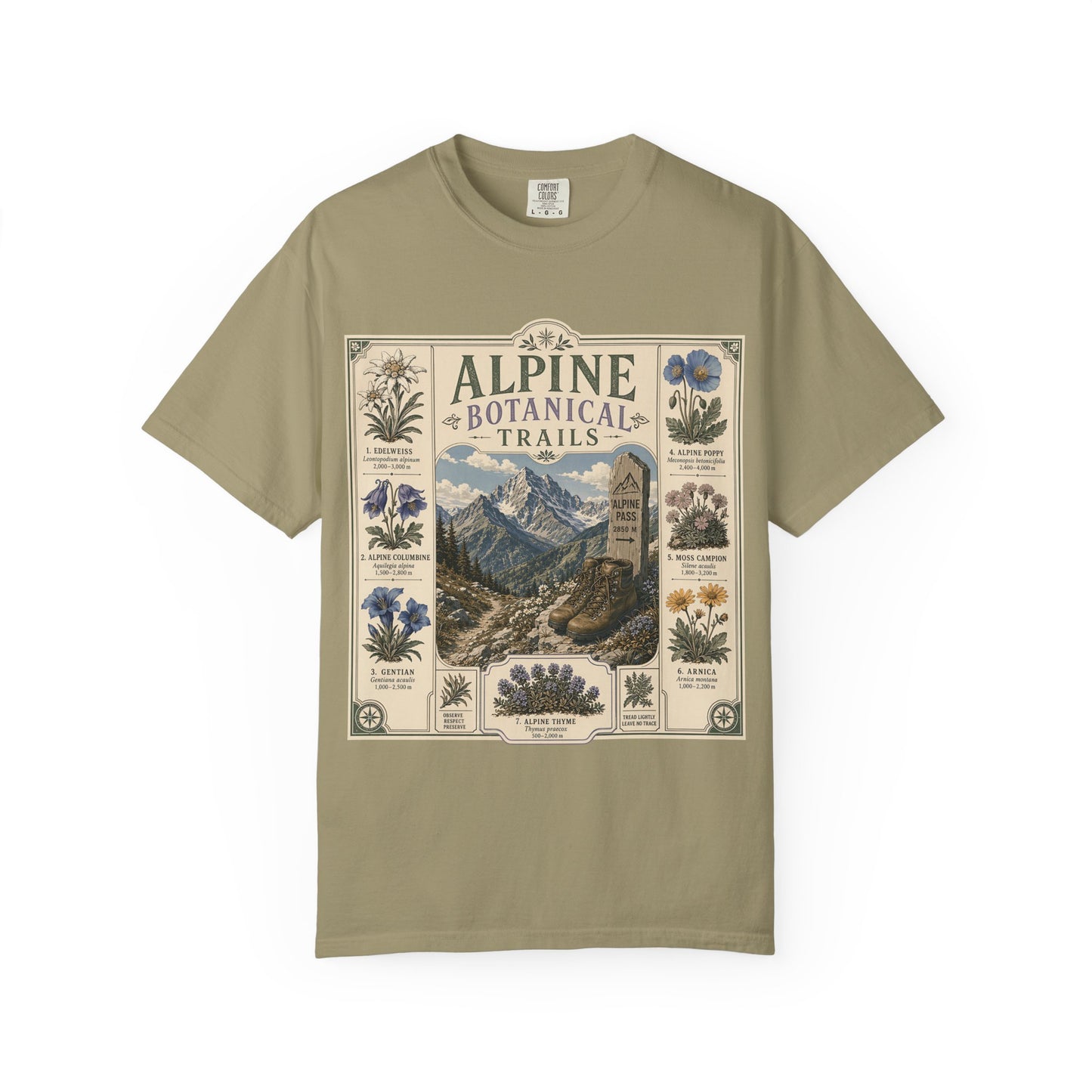 Alpine Botanical Trails T‑Shirt — Vintage Mountain & Wildflower Graphic