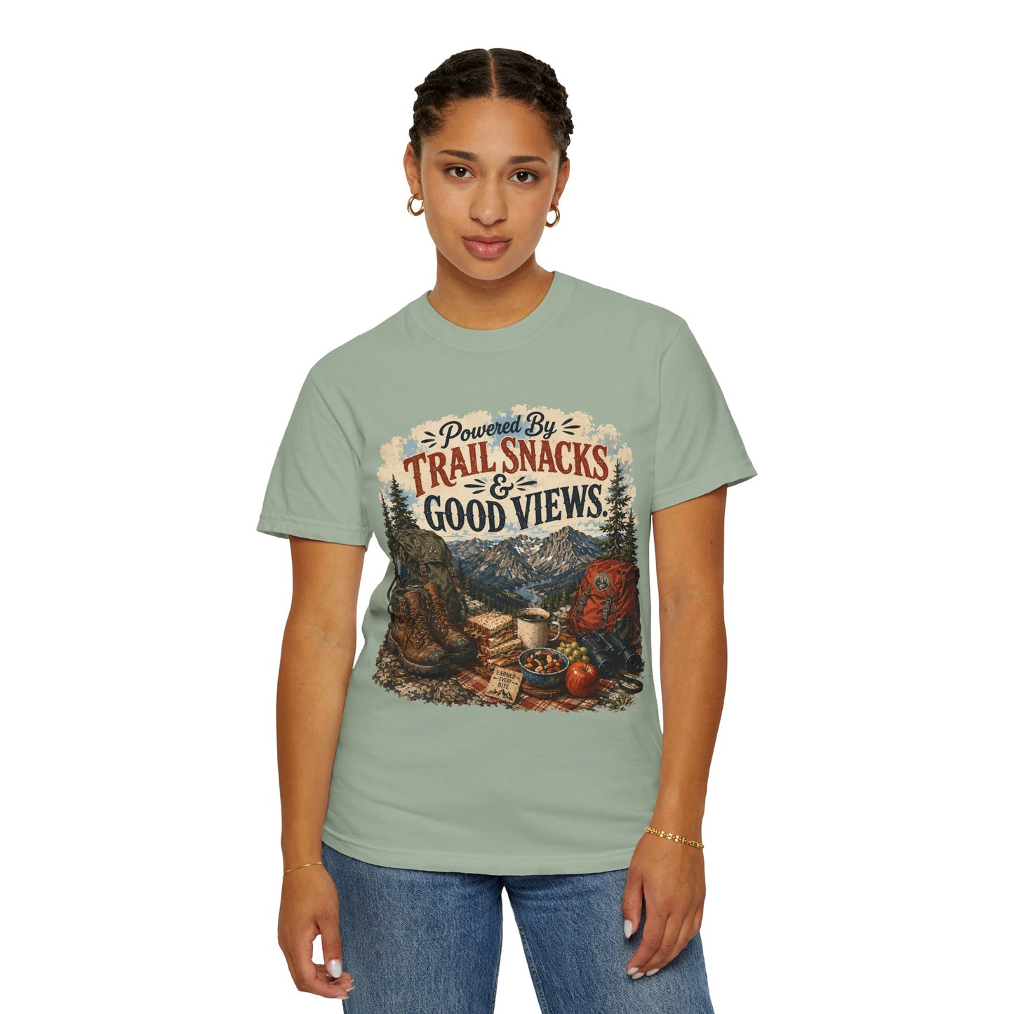 Trail Snacks & Good Views T-Shirt — Hiking Adventure Graphic Tee
