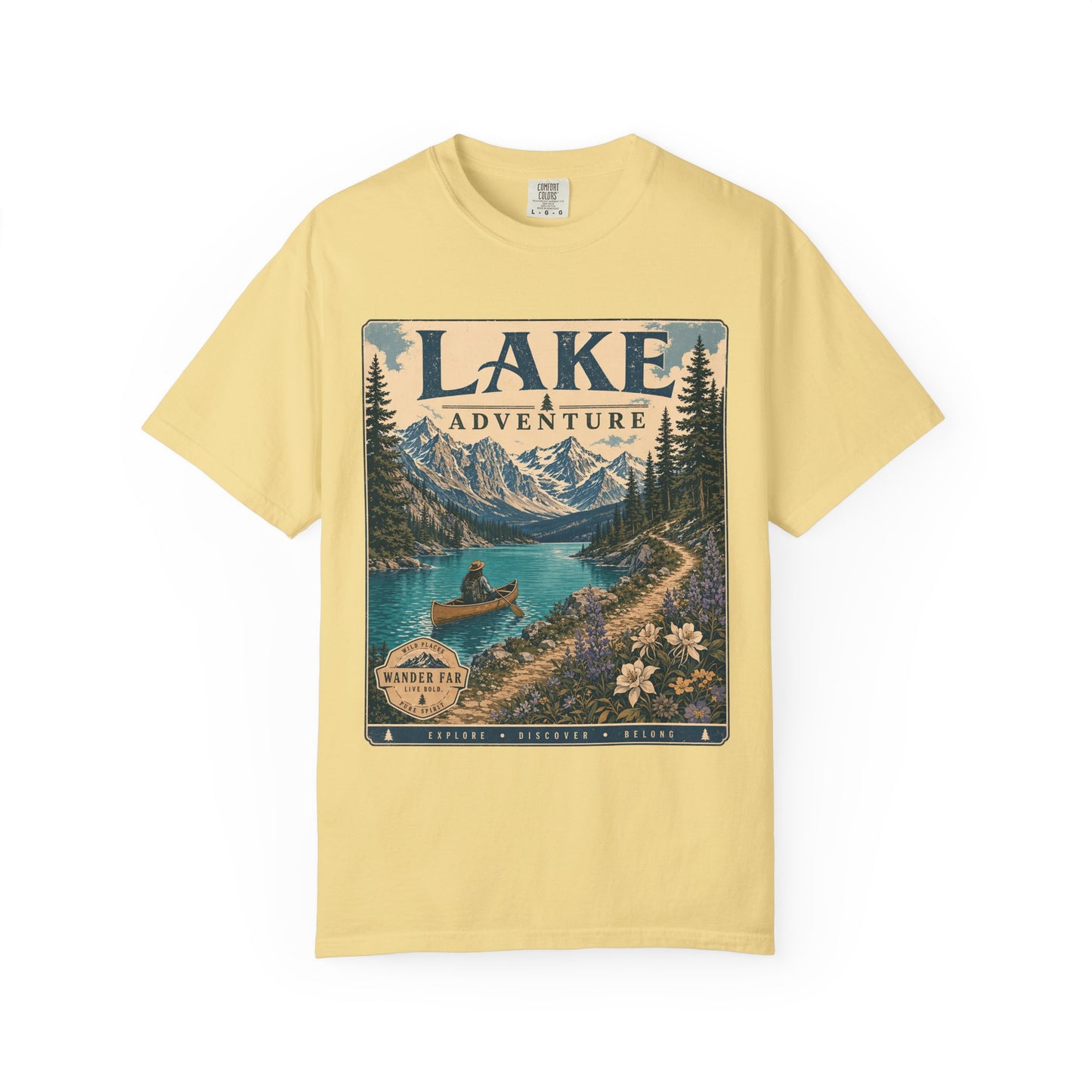 Lake Adventure T-Shirt — Retro Mountain Lake Graphic Tee
