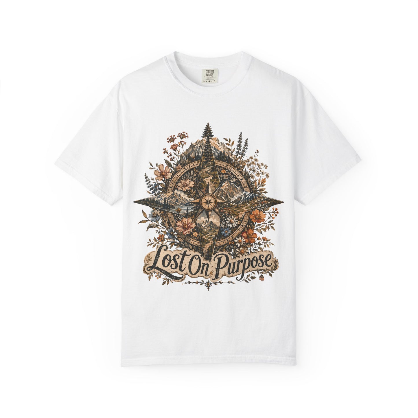 Lost on Purpose Compass T-Shirt — Floral Adventure Graphic Tee