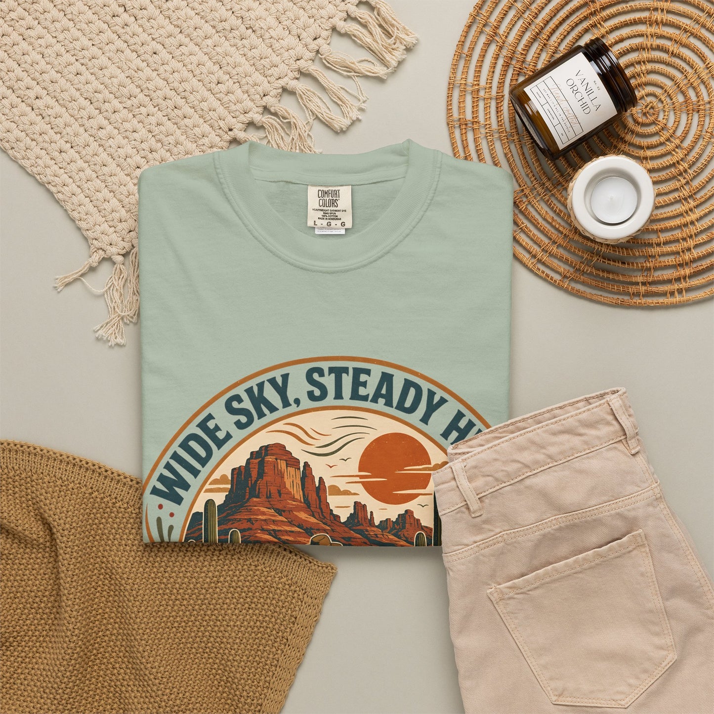 Desert Trail Society T-Shirt — "Wide Sky, Steady Heart" Retro Desert Graphic Tee