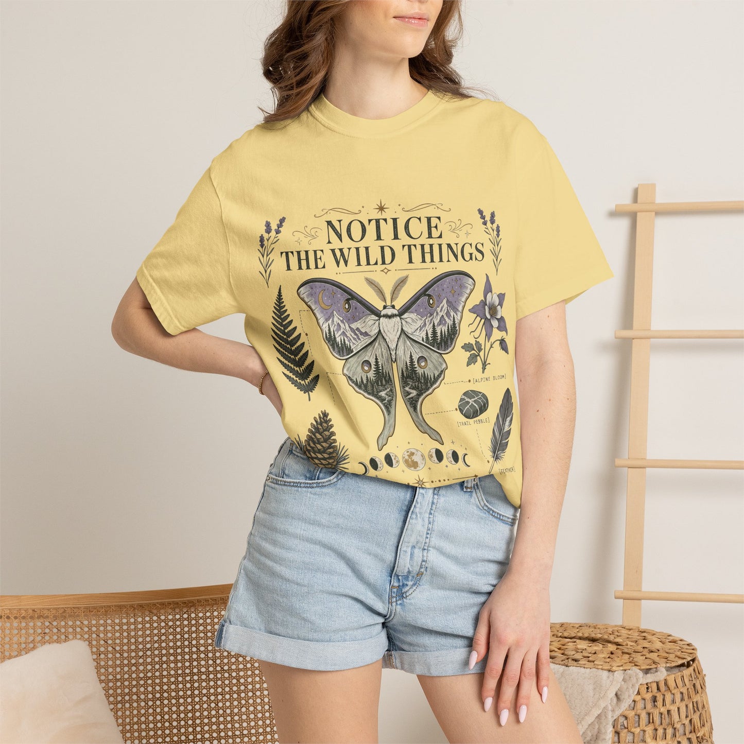 Nature-Inspired T-Shirt — “Notice the Wild Things” Moth & Botanical Graphic
