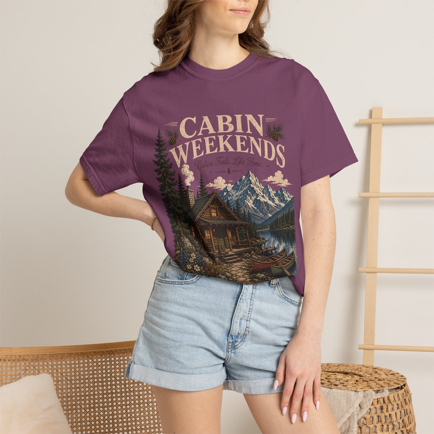 Cabin Weekends Graphic T-Shirt — Rustic Mountain Cabin Tee