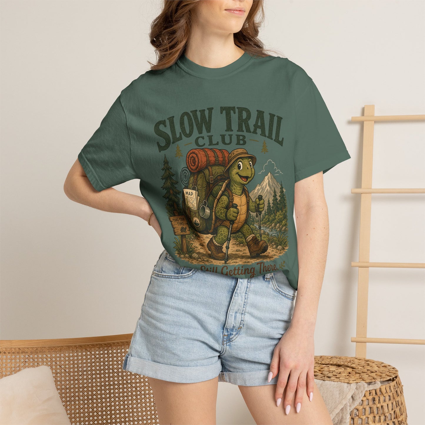 Slow Trail Club T-Shirt — “Still Getting There” Hiking Turtle Graphic Tee