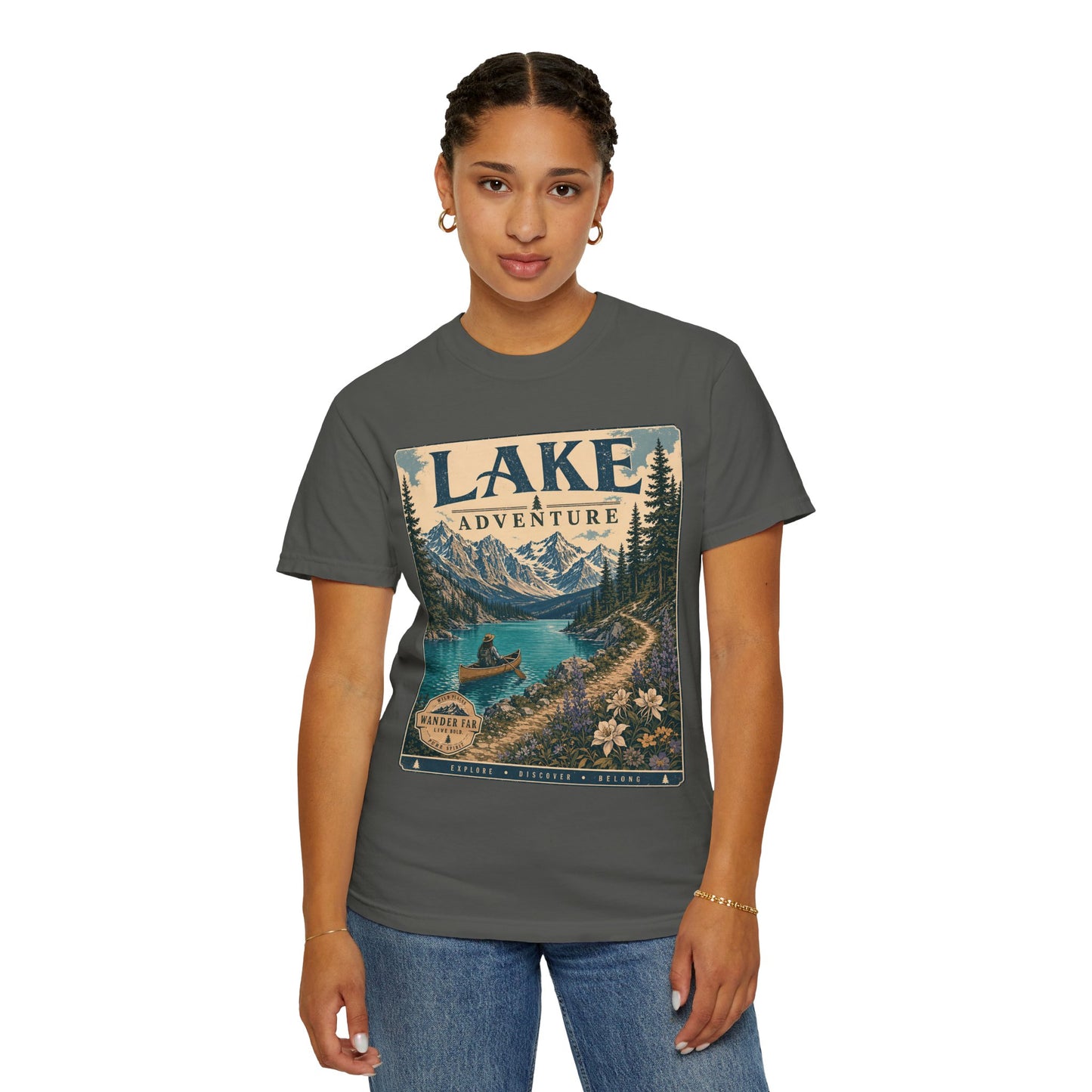 Lake Adventure T-Shirt — Retro Mountain Lake Graphic Tee