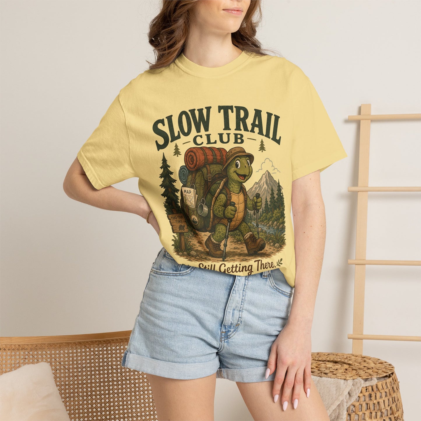 Slow Trail Club T-Shirt — “Still Getting There” Hiking Turtle Graphic Tee