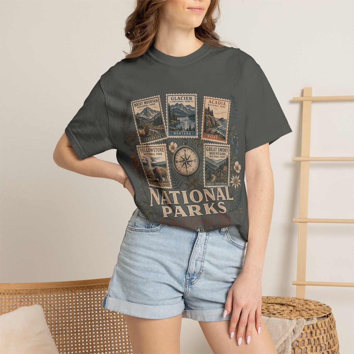 National Parks T-Shirt — 'Collect Every Trail' Vintage Park Stamps Design