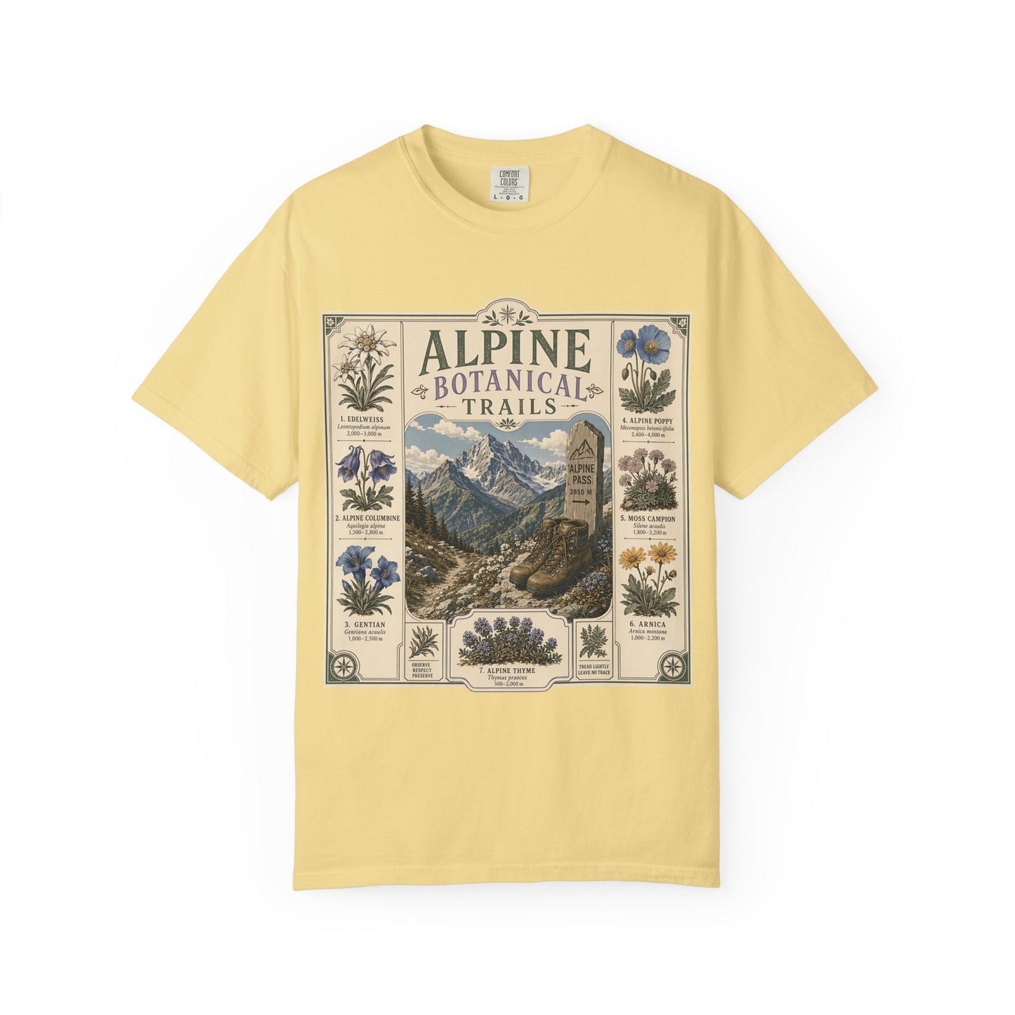 Alpine Botanical Trails T‑Shirt — Vintage Mountain & Wildflower Graphic