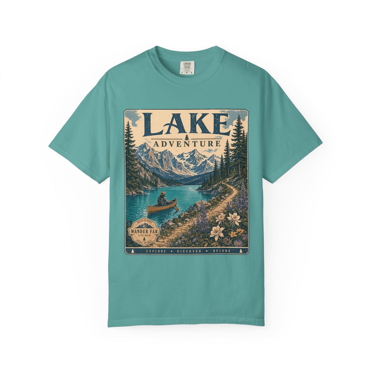 Lake Adventure T-Shirt — Retro Mountain Lake Graphic Tee