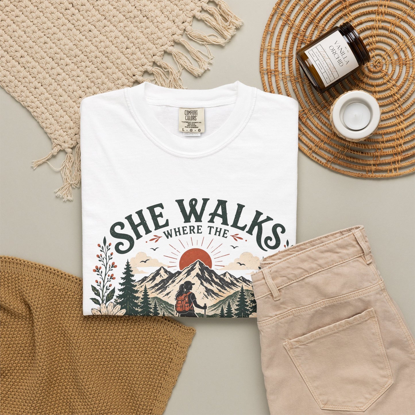 She Walks Where the Wild Things Bloom T-Shirt — Floral Vintage Hiking Tee