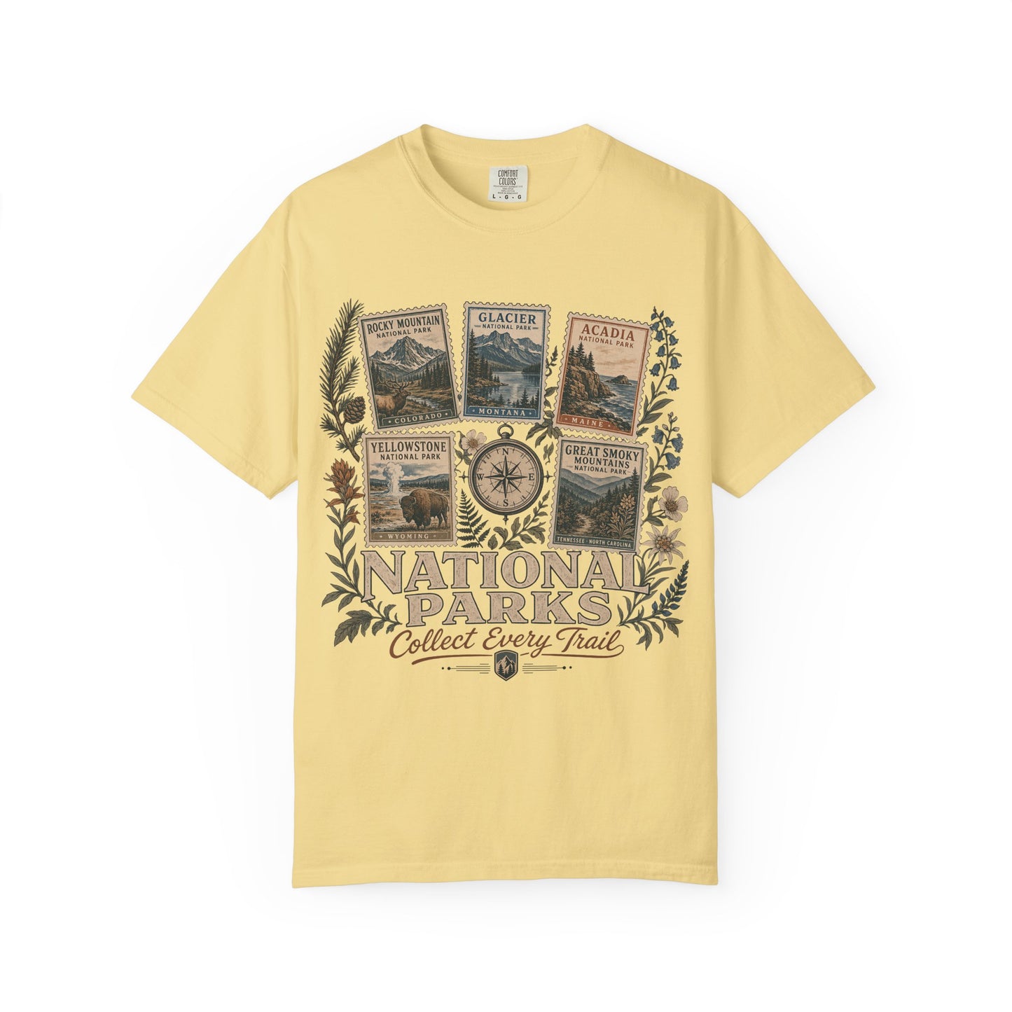 National Parks T-Shirt — 'Collect Every Trail' Vintage Park Stamps Design