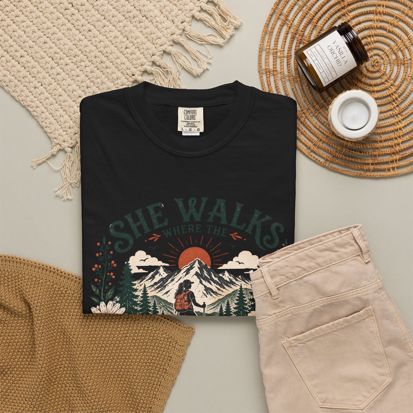 She Walks Where the Wild Things Bloom T-Shirt — Floral Vintage Hiking Tee