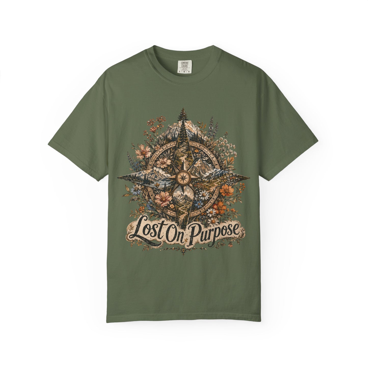 Lost on Purpose Compass T-Shirt — Floral Adventure Graphic Tee