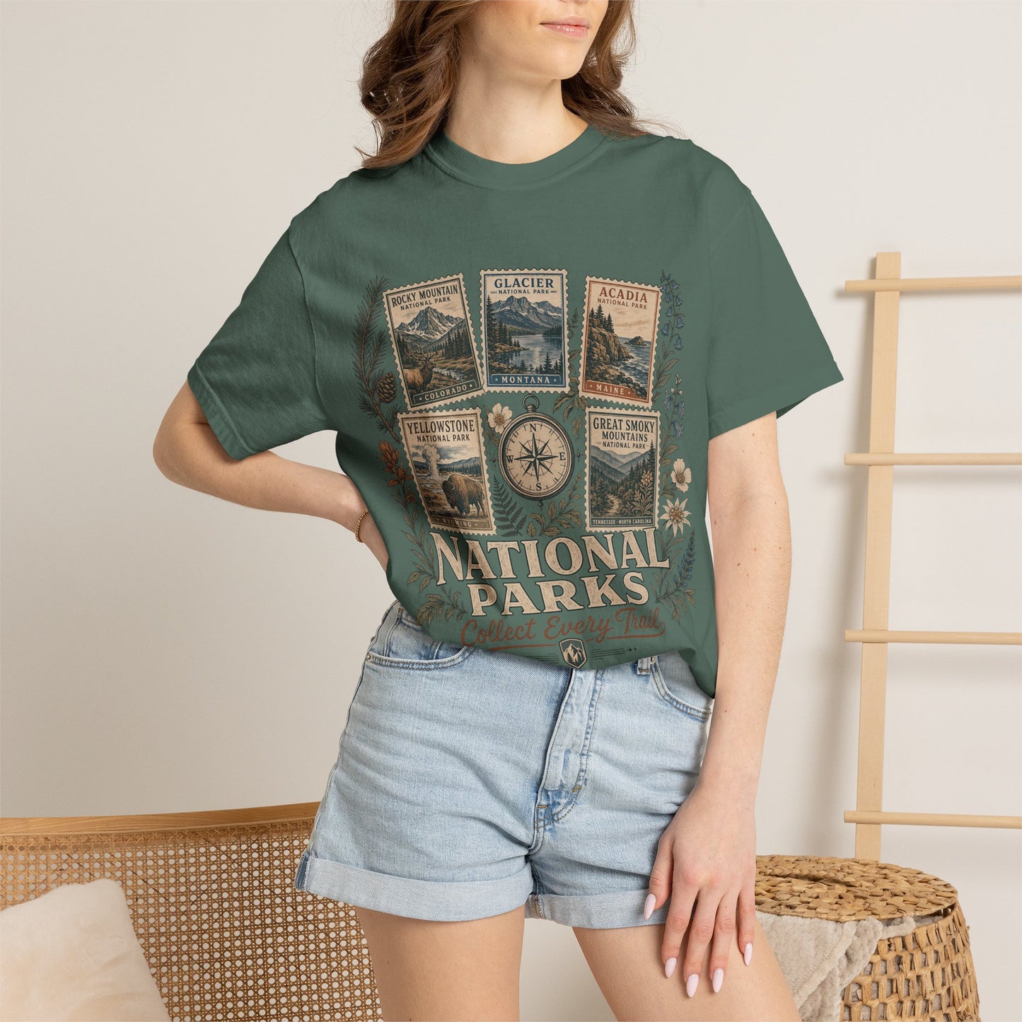 National Parks Vintage Stamp T-Shirt — "Collect Every Trail"