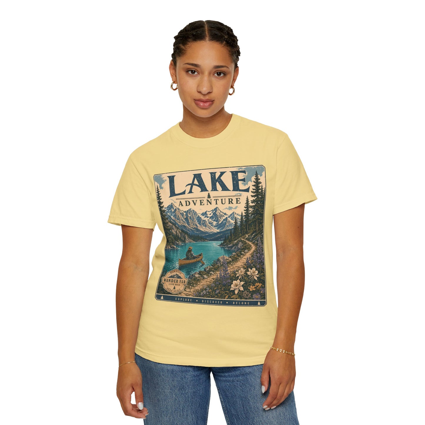 Lake Adventure T-Shirt — Retro Mountain Lake Graphic Tee