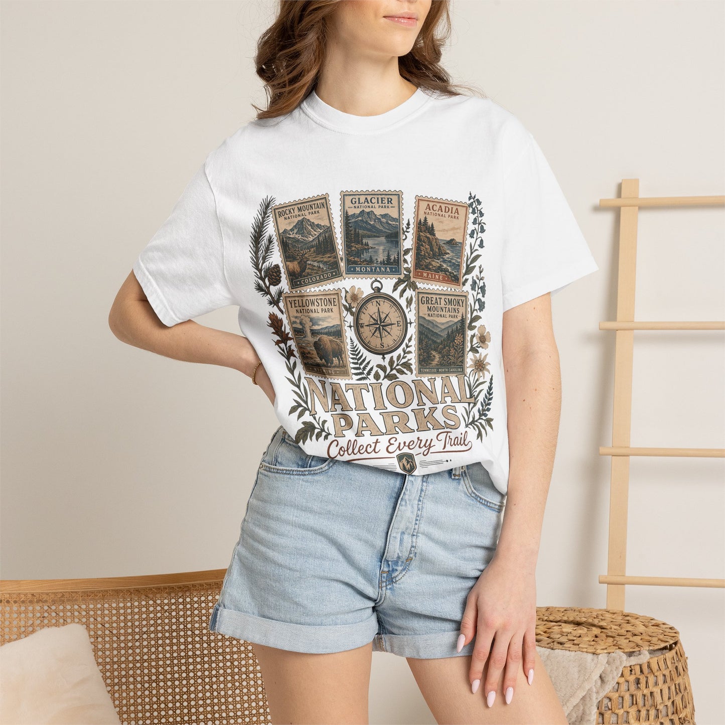 National Parks Vintage Stamp T-Shirt — "Collect Every Trail"