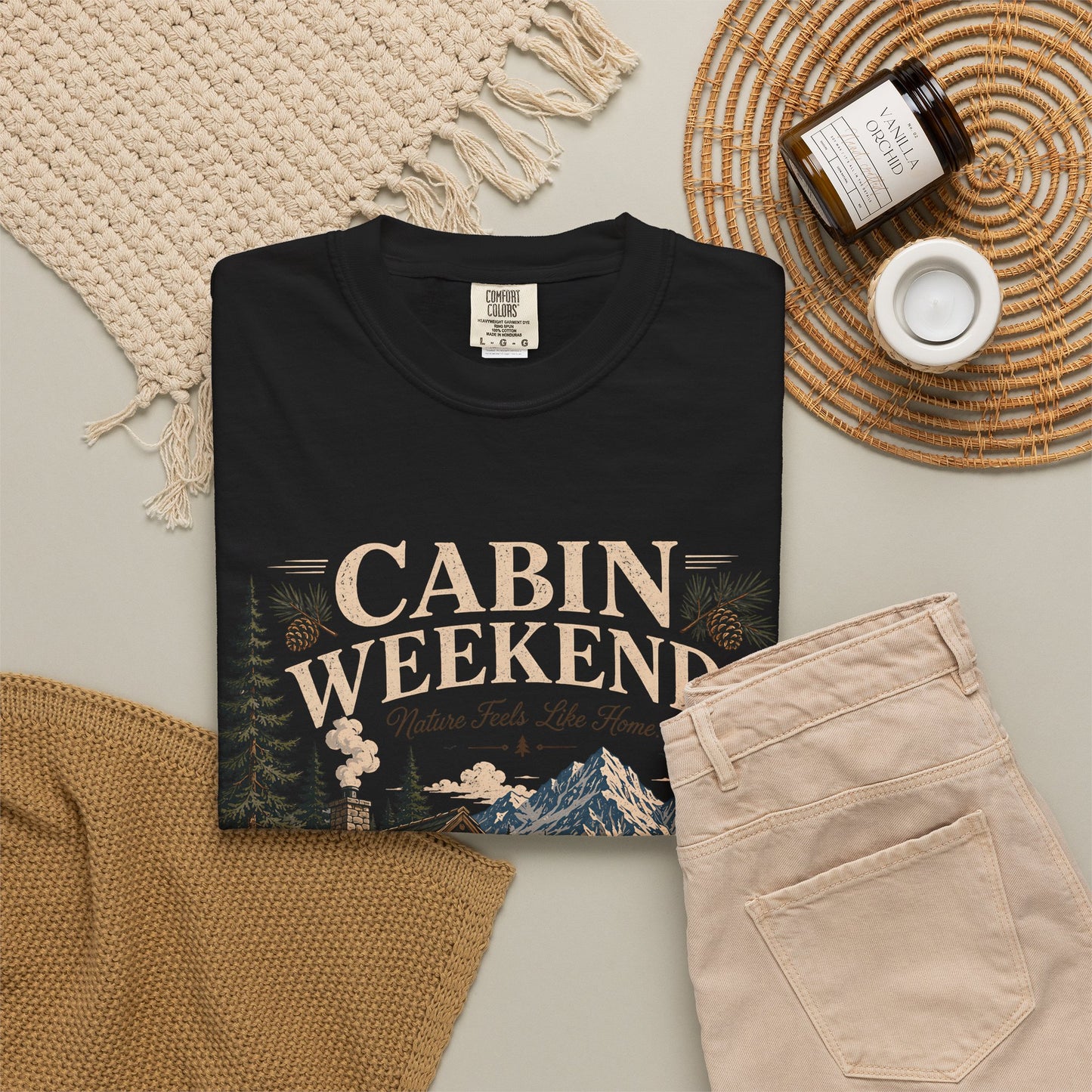 Cabin Weekends Graphic T-Shirt — Rustic Mountain Cabin Tee