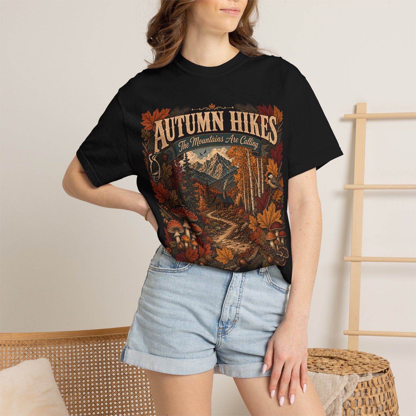 Autumn Hikes T-Shirt — Scenic Cabin Trail Fall Hiking Tee