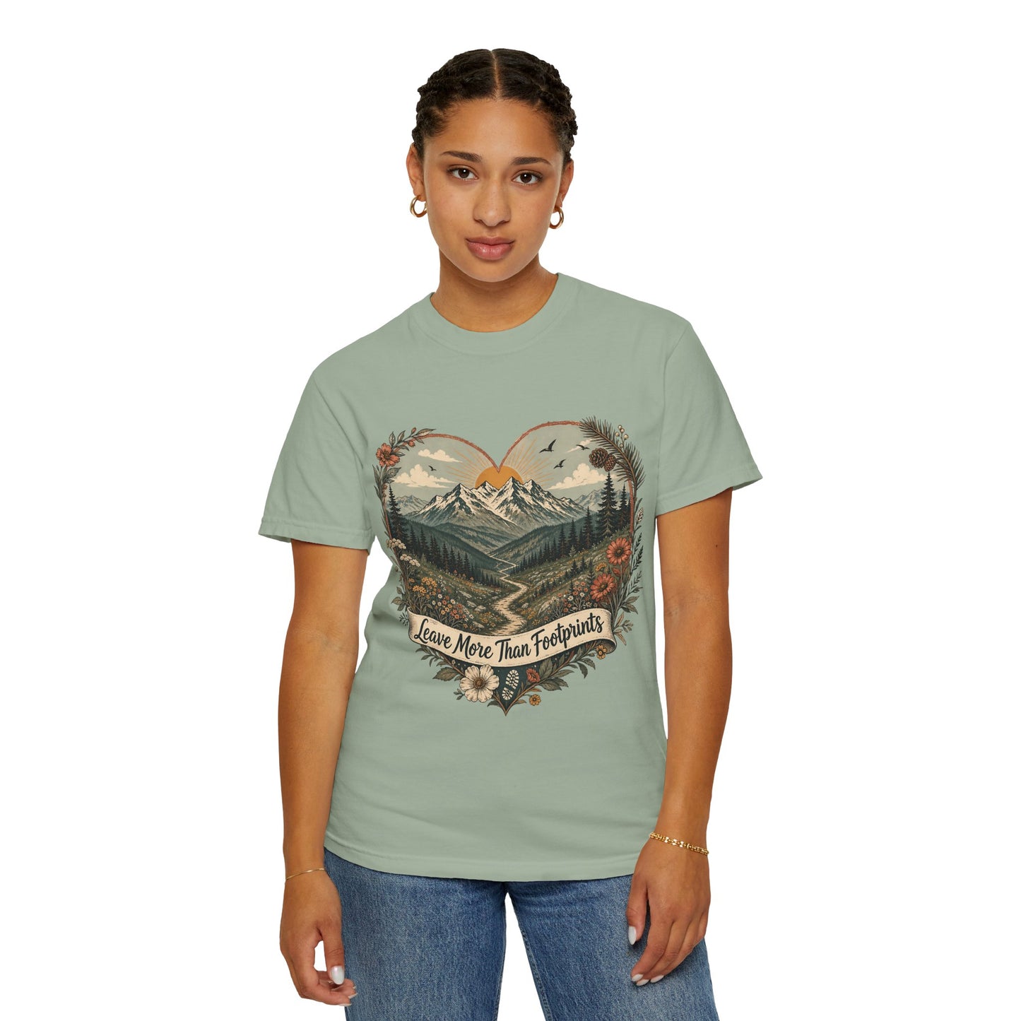 Hiker Graphic Tee — "She Follows the Long Light" Mountain Adventure T-Shirt