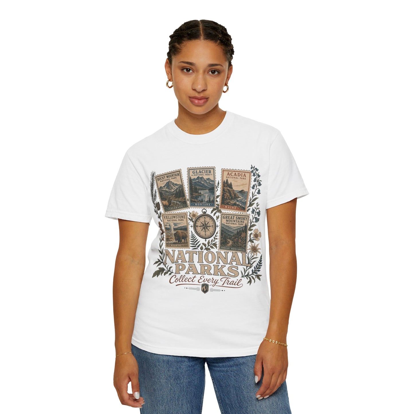 National Parks T-Shirt — 'Collect Every Trail' Vintage Park Stamps Design