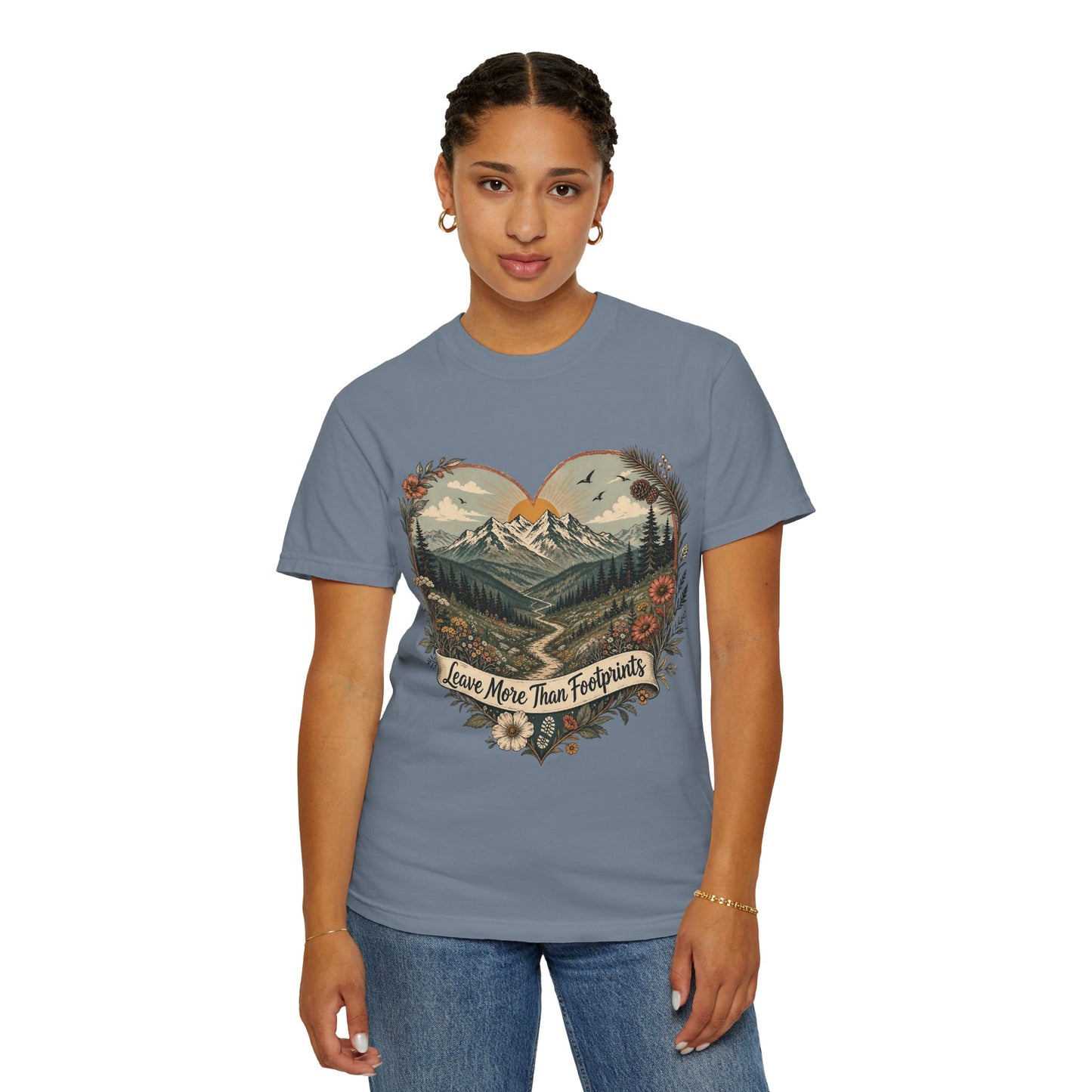 Hiker Graphic Tee — "She Follows the Long Light" Mountain Adventure T-Shirt