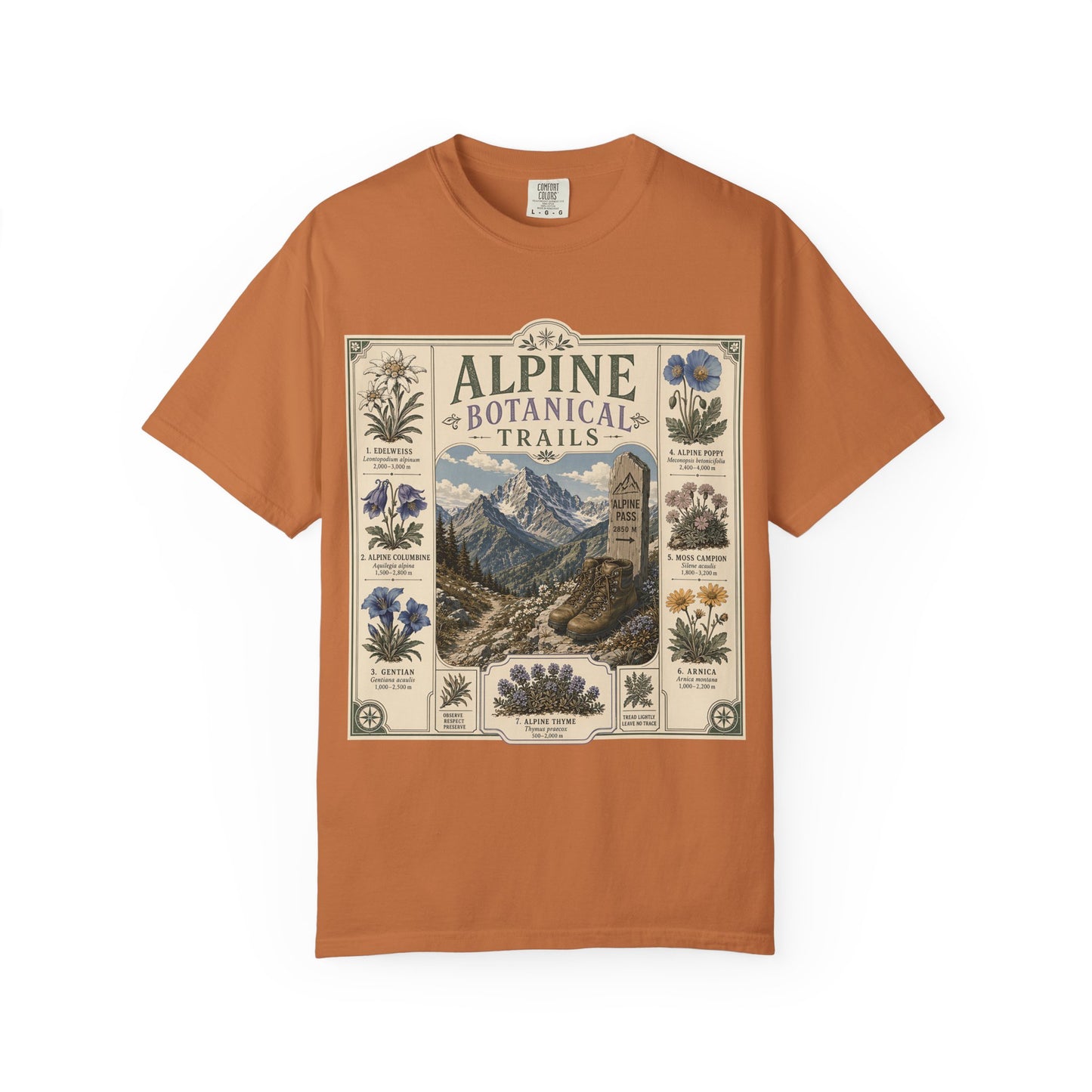 Alpine Botanical Trails T‑Shirt — Vintage Mountain & Wildflower Graphic