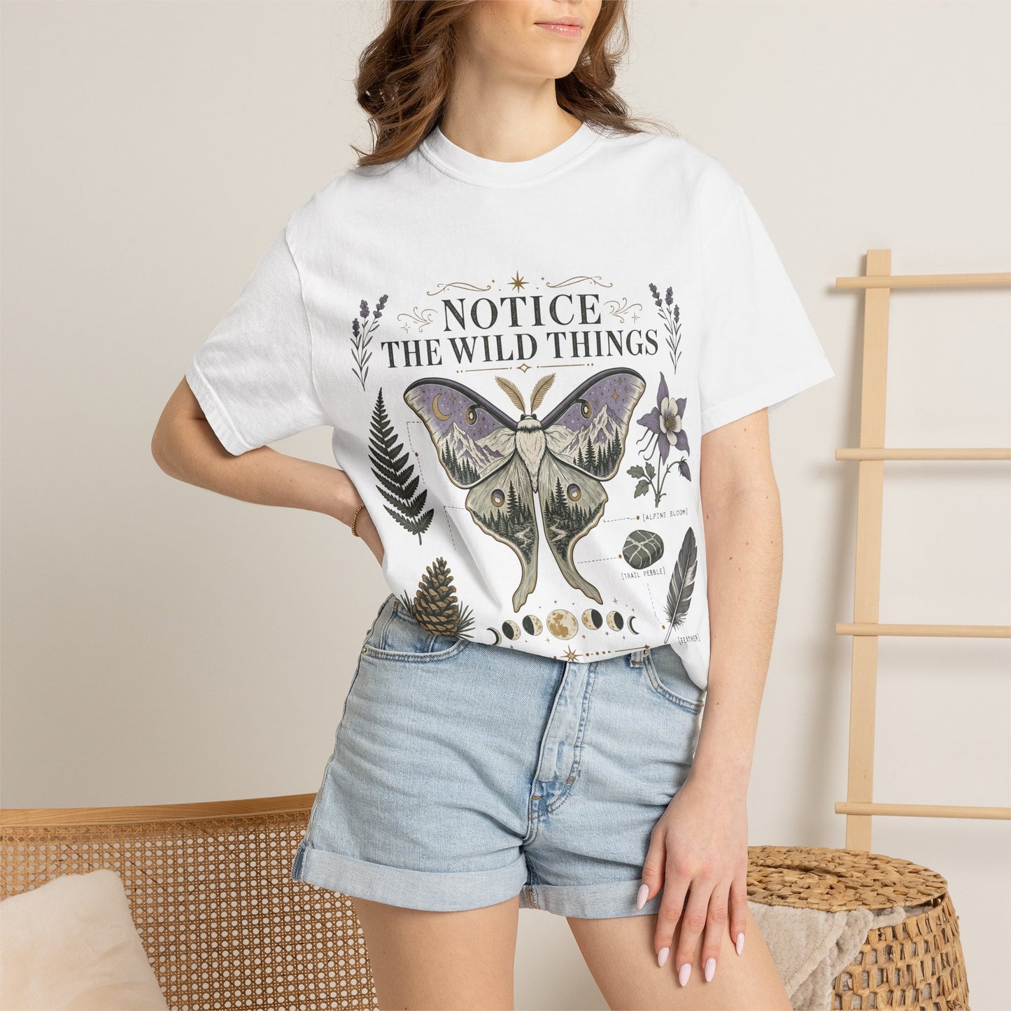 Nature-Inspired T-Shirt — “Notice the Wild Things” Moth & Botanical Graphic