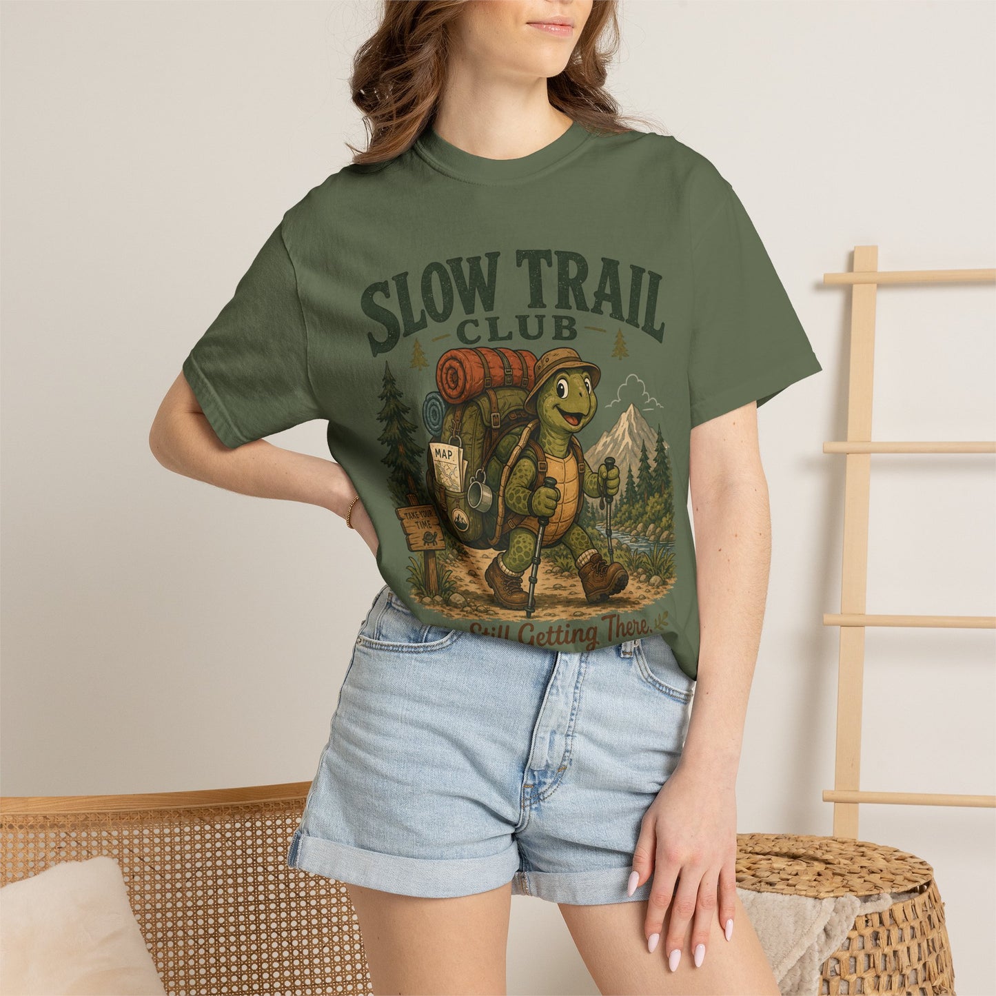 Slow Trail Club T-Shirt — “Still Getting There” Hiking Turtle Graphic Tee