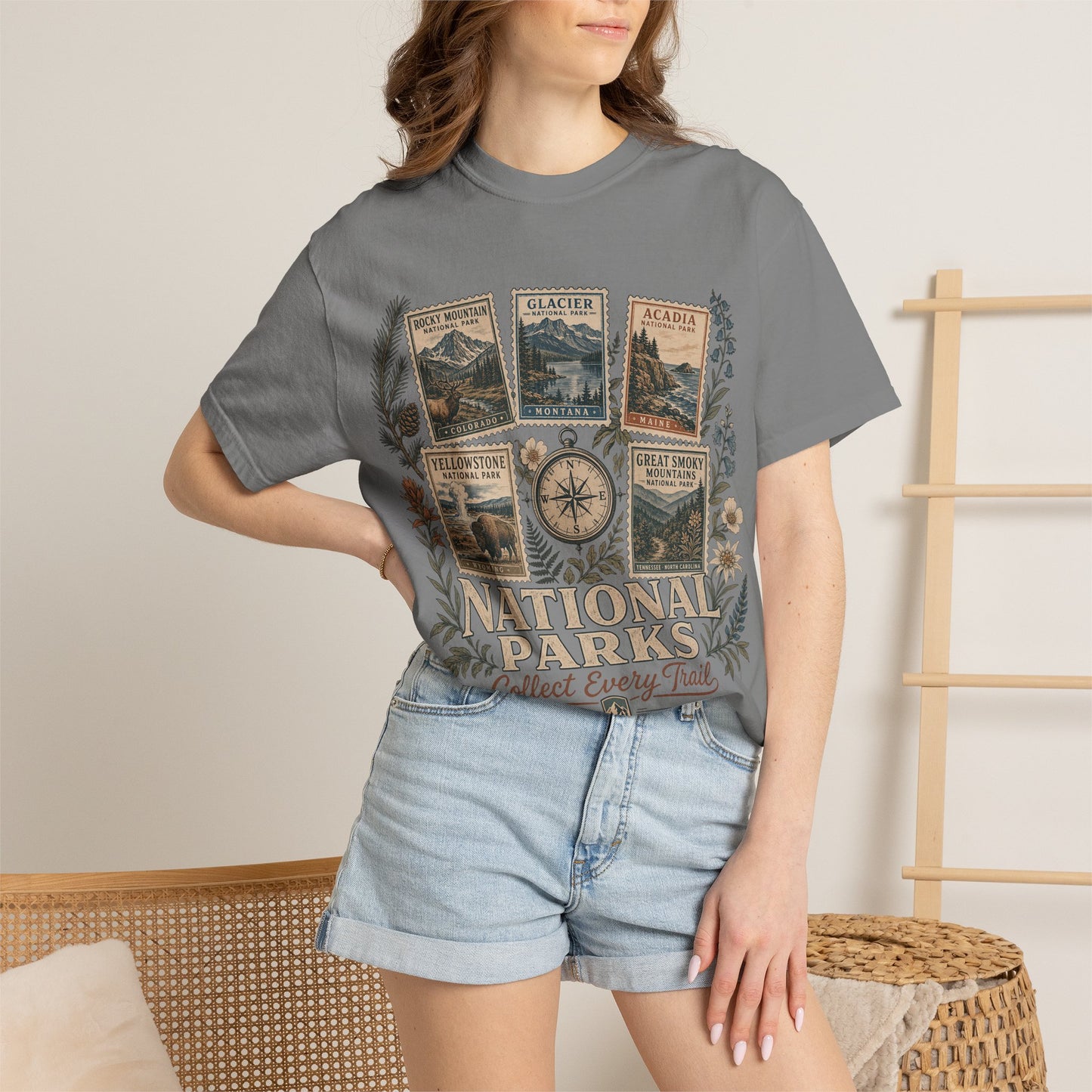National Parks T-Shirt — 'Collect Every Trail' Vintage Park Stamps Design