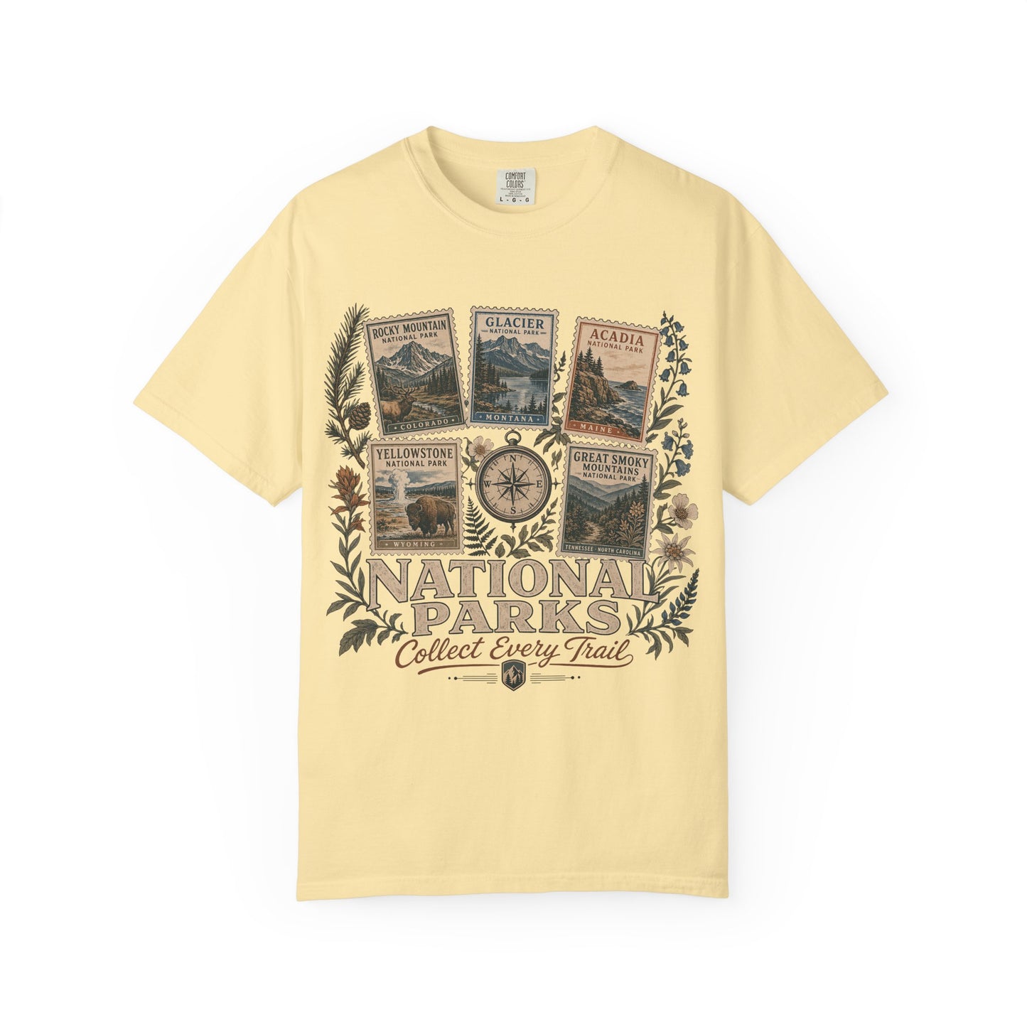 National Parks T-Shirt — 'Collect Every Trail' Vintage Park Stamps Design