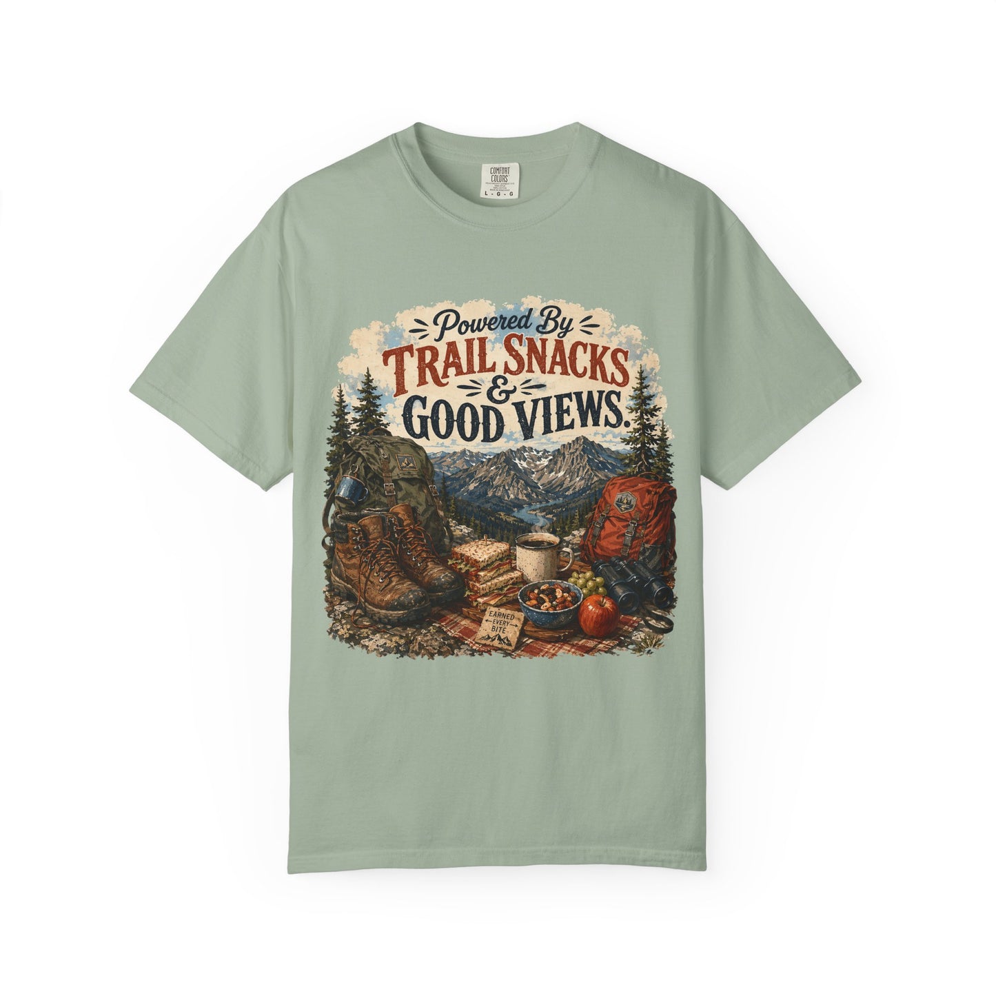 Trail Snacks & Good Views T-Shirt — Hiking Adventure Graphic Tee