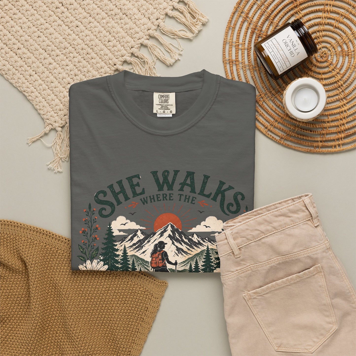 She Walks Where the Wild Things Bloom T-Shirt — Floral Vintage Hiking Tee