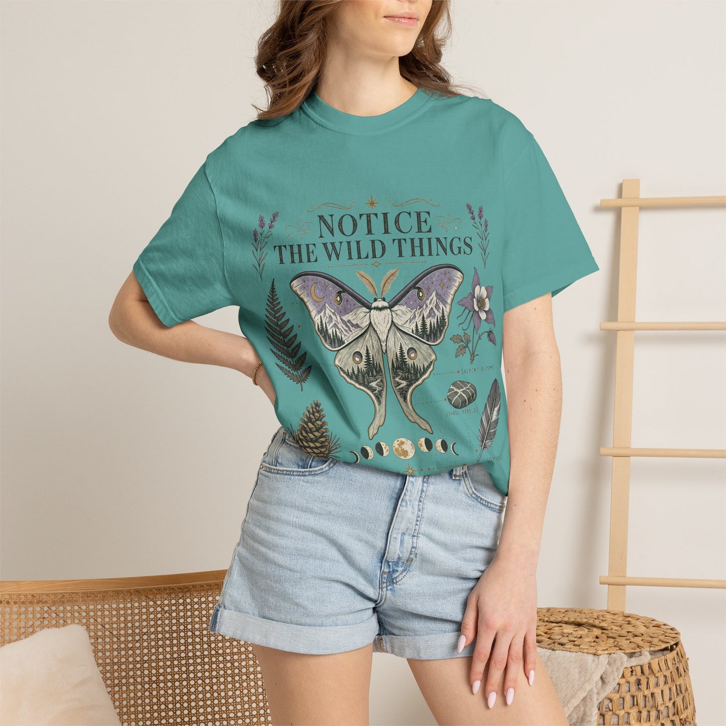 Nature-Inspired T-Shirt — “Notice the Wild Things” Moth & Botanical Graphic