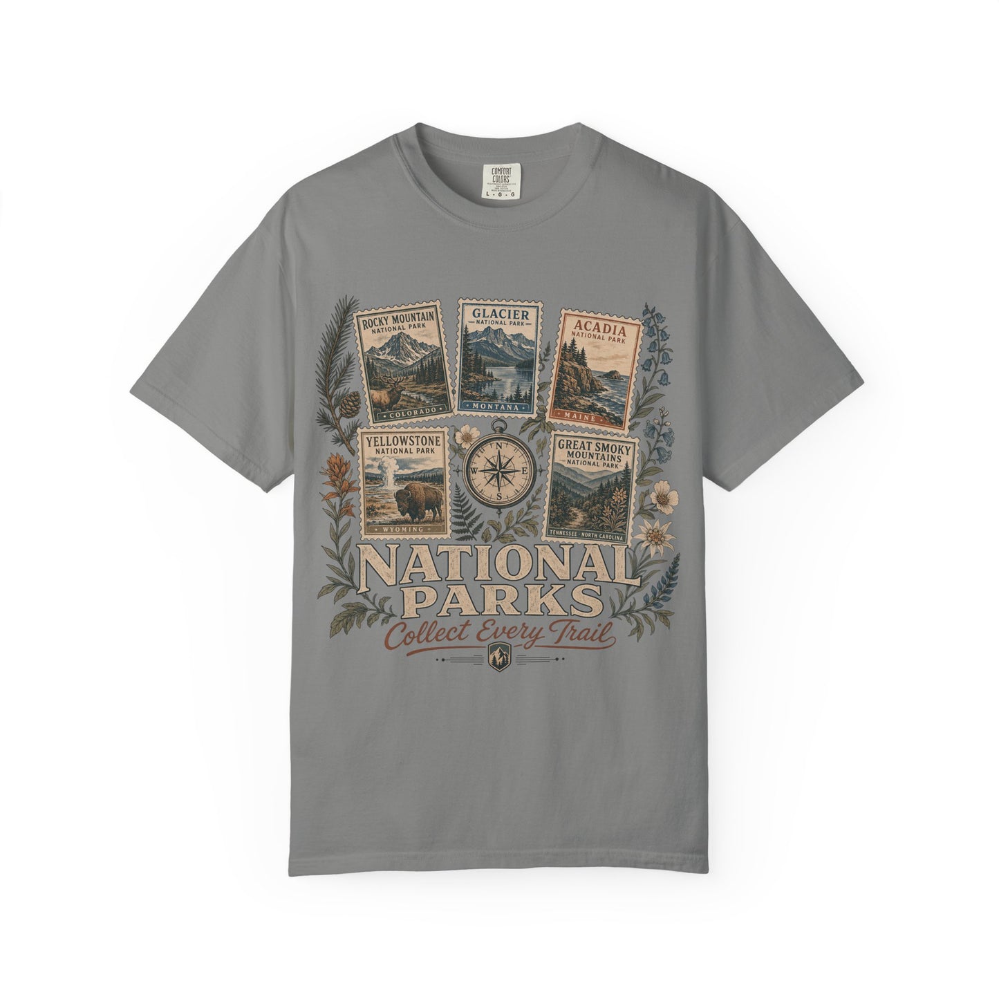 National Parks T-Shirt — 'Collect Every Trail' Vintage Park Stamps Design