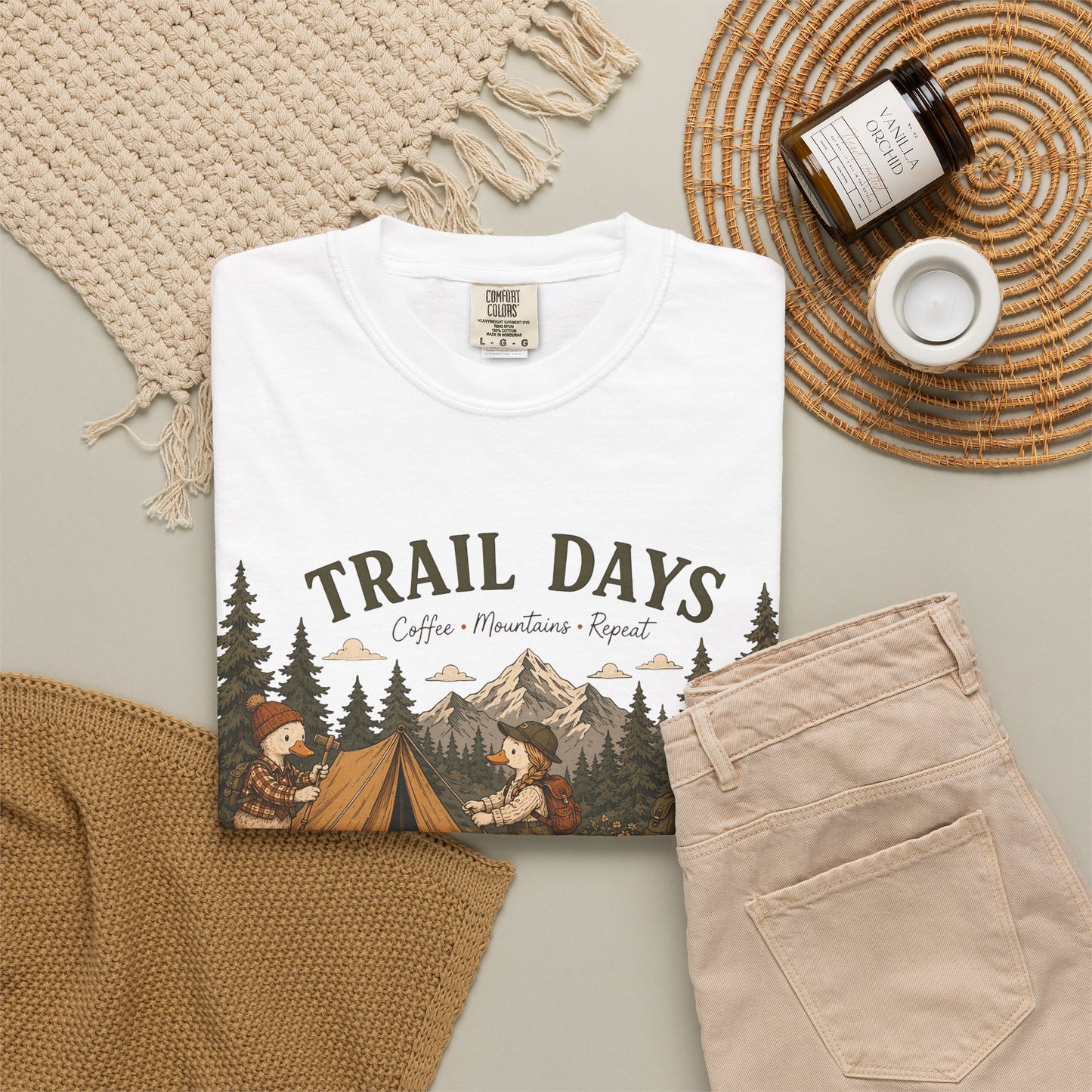 Trail Days Camping T-Shirt — Vintage Forest Campfire Graphic