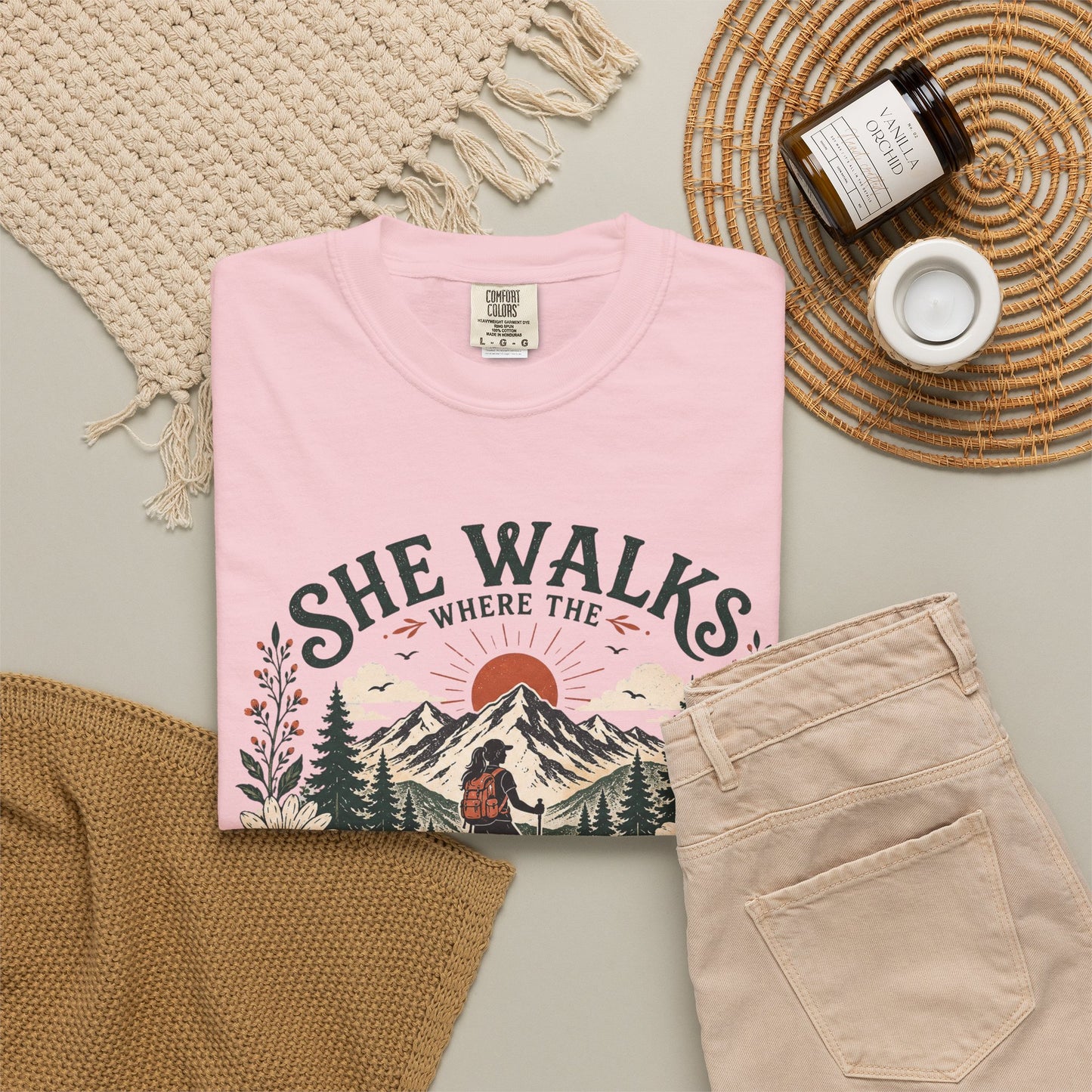 She Walks Where the Wild Things Bloom T-Shirt — Floral Vintage Hiking Tee