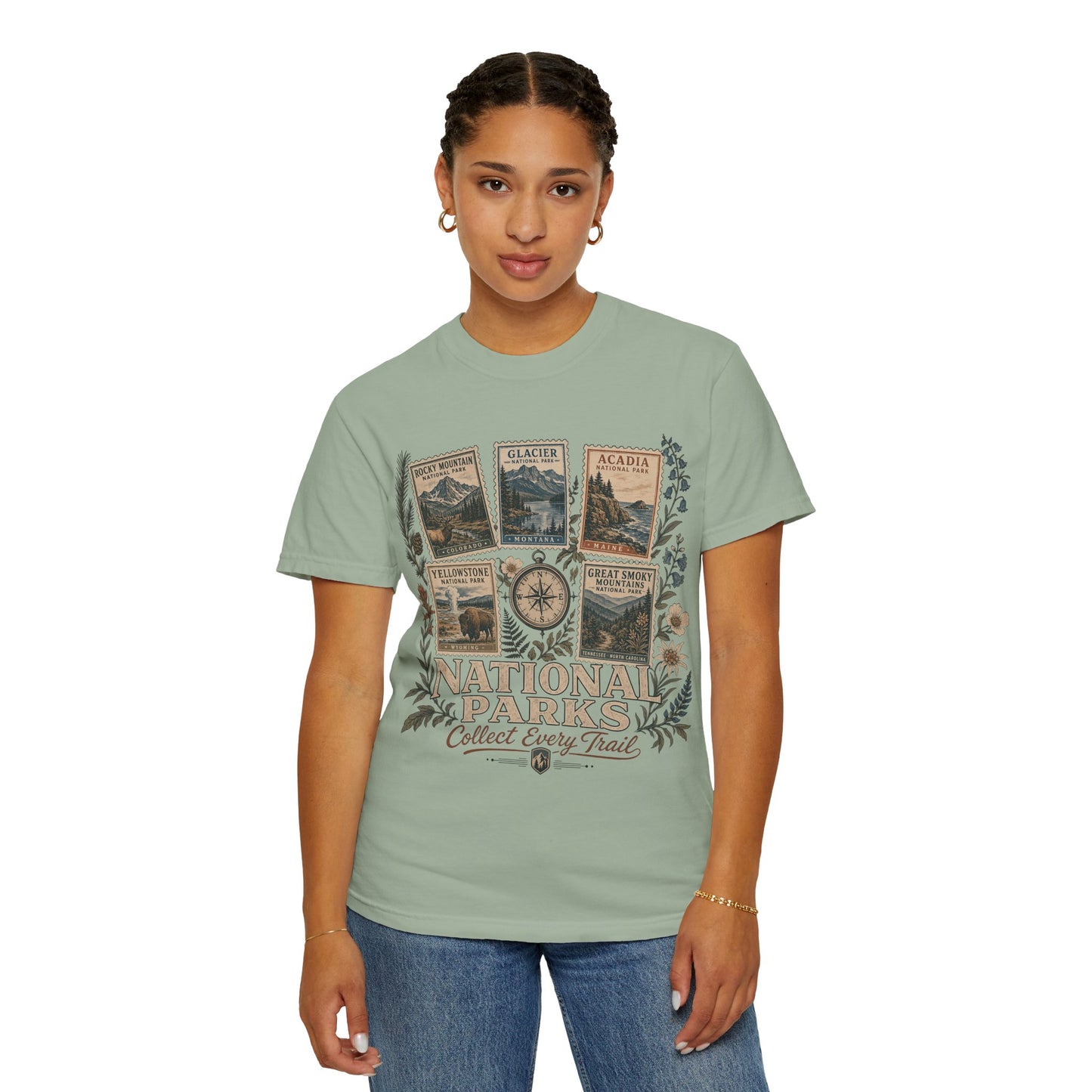 National Parks T-Shirt — 'Collect Every Trail' Vintage Park Stamps Design