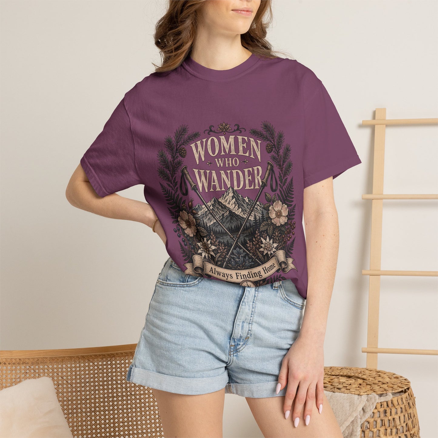 Women Who Wander T-Shirt — Adventure Floral Graphic Tee (“Always Finding Home”)