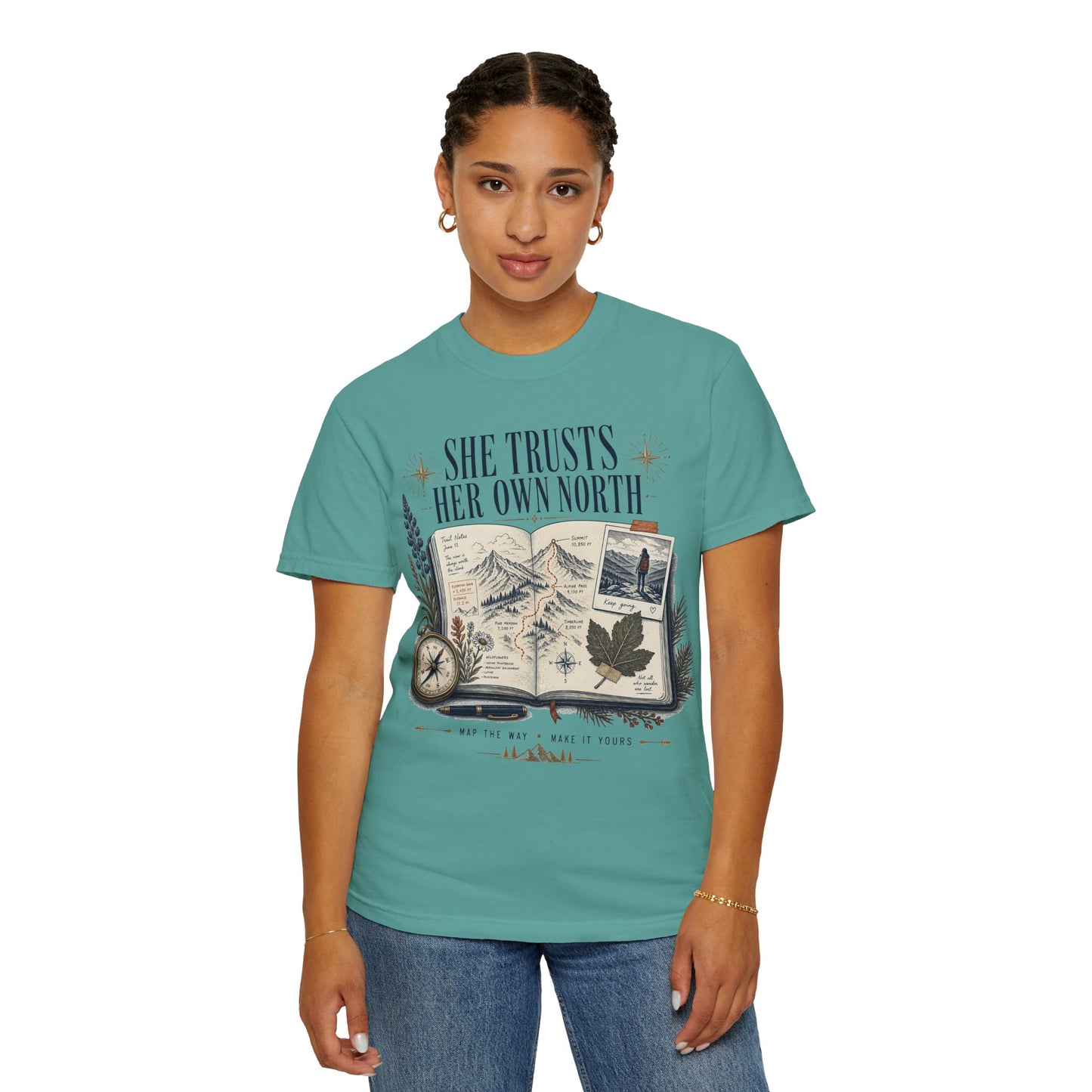 She Trusts Her Own North Graphic Tee — Women's Adventure Compass T‑Shirt