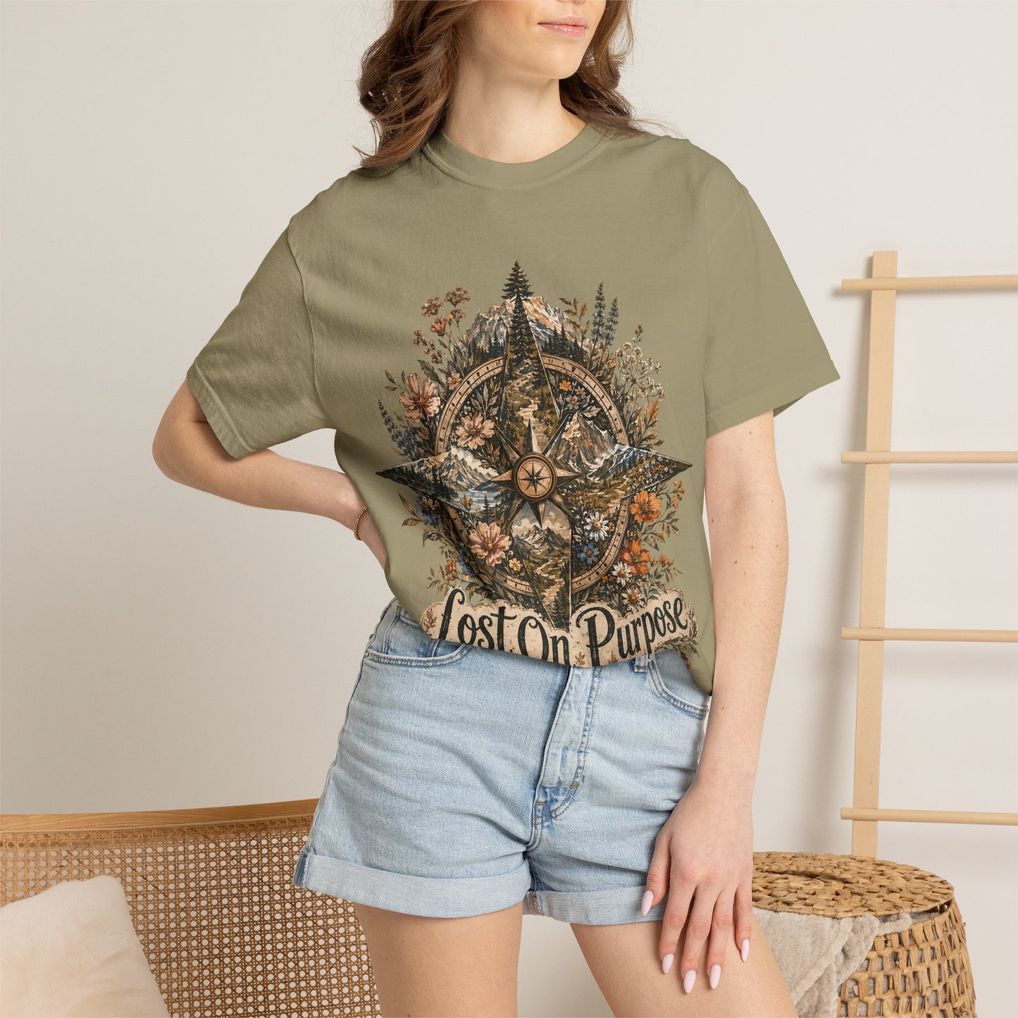 Lost on Purpose Compass T-Shirt — Floral Adventure Graphic Tee