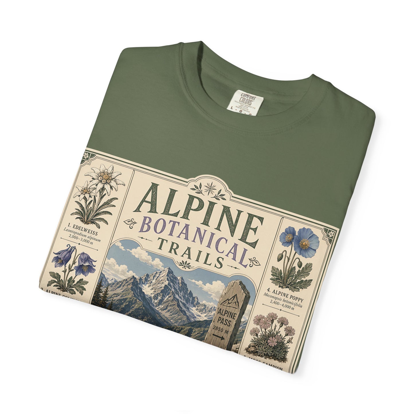 Alpine Botanical Trails T‑Shirt — Vintage Mountain & Wildflower Graphic