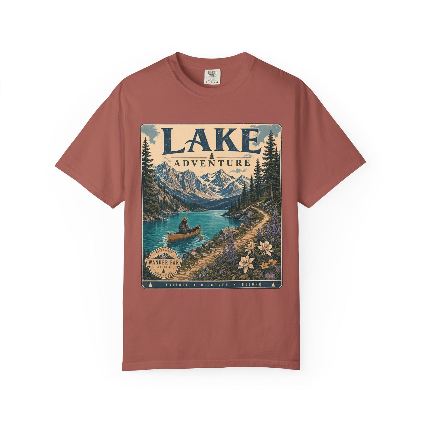 Lake Adventure T-Shirt — Retro Mountain Lake Graphic Tee