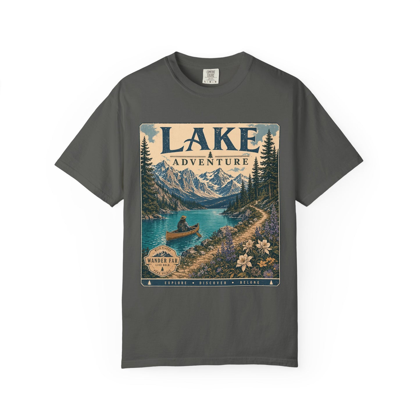 Lake Adventure T-Shirt — Retro Mountain Lake Graphic Tee