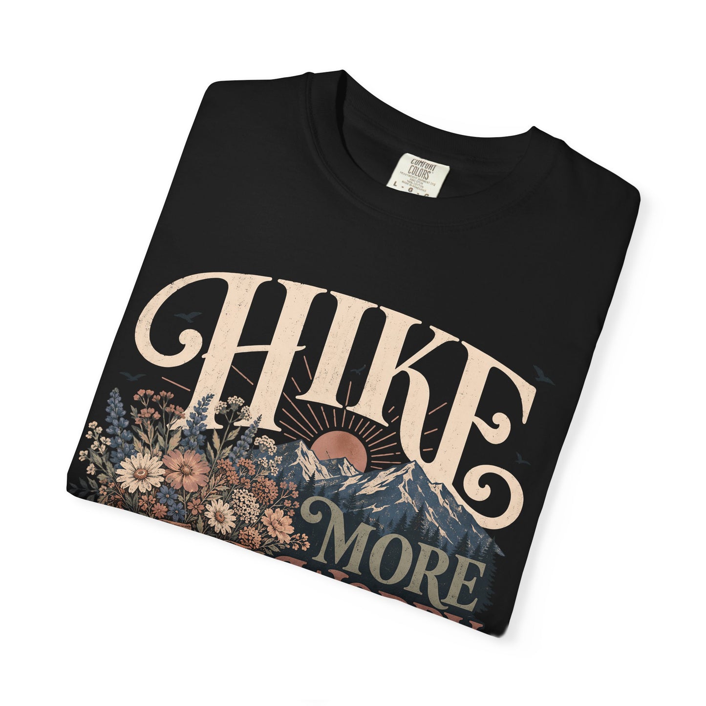 Hike More Worry Less T-Shirt — Vintage Hiking Boots & Mountain Graphic
