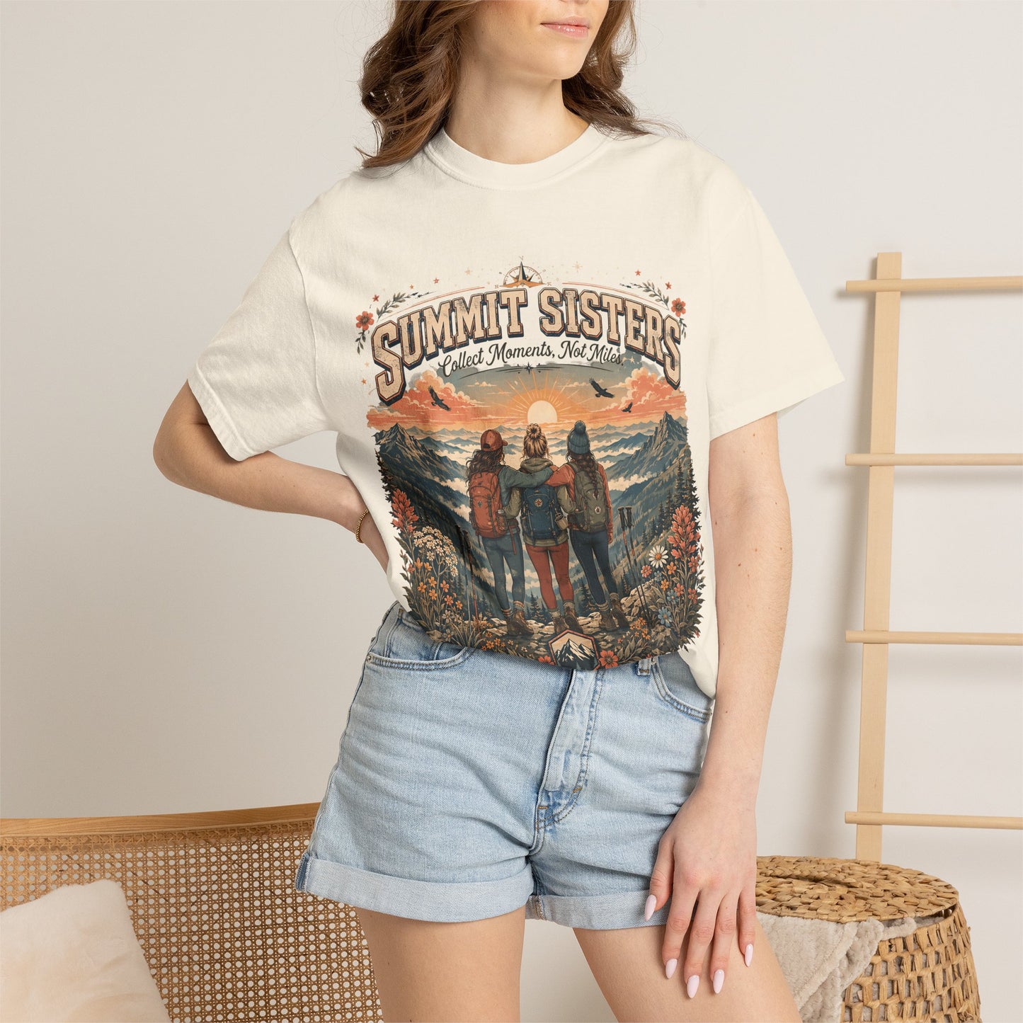 Summit Sisters Graphic T-Shirt — Retro Mountain Hiking Tee